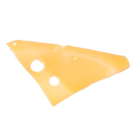 One cheese slice isolated on white background. Top view. Flat lay. Cheese slice in air, without...