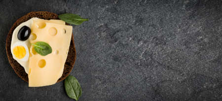 open Sandwich with cheese. Top view, flat lay.  Copy space.の写真素材