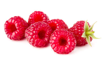 ripe raspberries isolated on white background close upの写真素材
