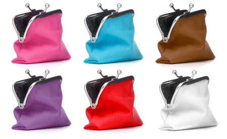 cash wallet collection isolated over white background. Set of different colour Charge purse....