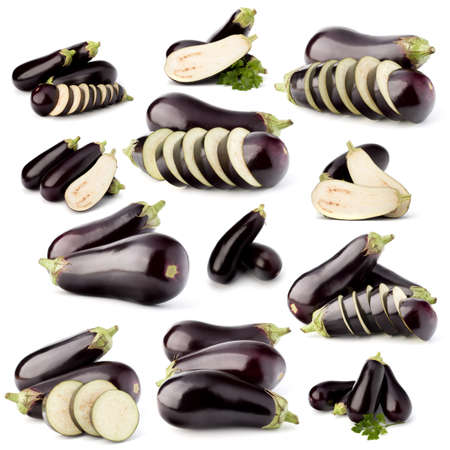 Eggplant isolated on white background. Set of different composition of eggplants.の写真素材