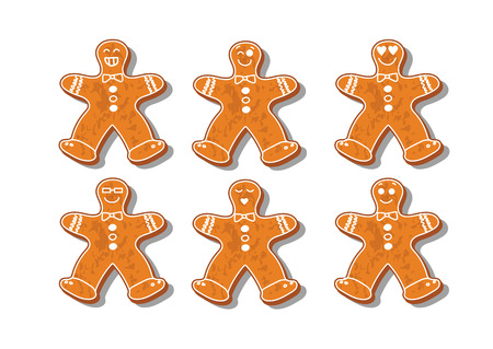 Set of christmas cookies. Set of different gingerbread cookies for christmas. New Year gingerbread in the form of Christmas characters. Different new year characters. Homemade baking. Bakery products.のイラスト素材