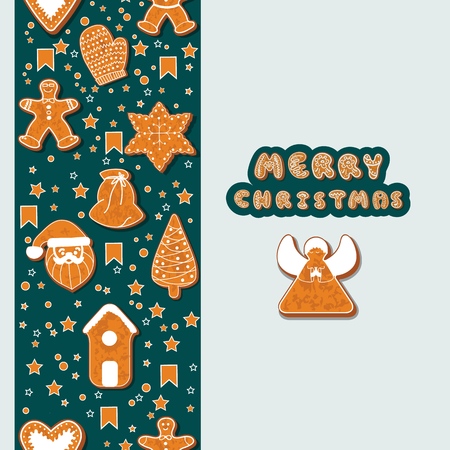 Christmas gingerbread cookies making a rectangular frame. Vector illustration.のイラスト素材