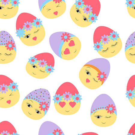 Seamless pattern with Easter decorated eggs. Happy Easter. Festive background. Design for banner, poster or print.のイラスト素材