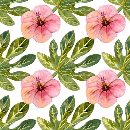 Exotic tropical leaves. Seamless pattern on white isolated background. Fashion beach art print Wallpaperの写真素材