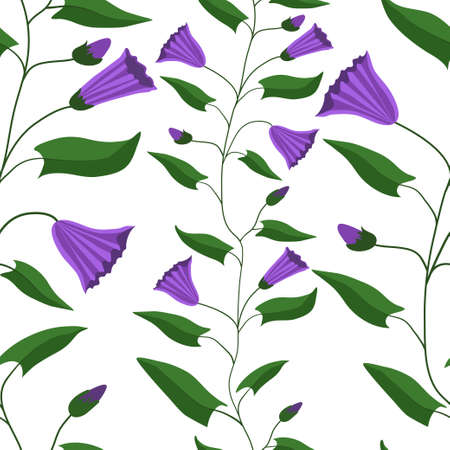 Seamless pattern. Flowers and leaves of the field bindweed. For gift packaging, fabric and other printed products. Vector illustration.のイラスト素材