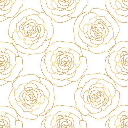 A seamless pattern with rose flowers. A hand-drawn drawing. Golden contourの写真素材