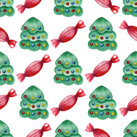 Seamless patterns with watercolor Christmas elements.の写真素材