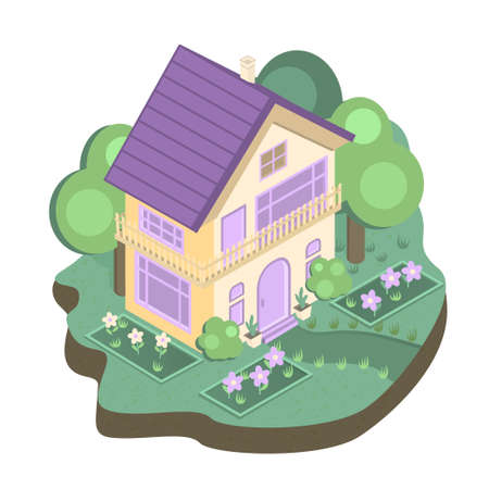 A house in the garden. Isometric vector illustration on a white isolated background.のイラスト素材