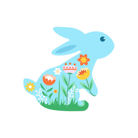 Festive Easter bunny decorated with flowers. Vector illustration of the Happy Easter iconのイラスト素材