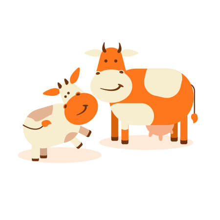 A cow with a calf on a white isolated background. Vector flat illustrationのイラスト素材