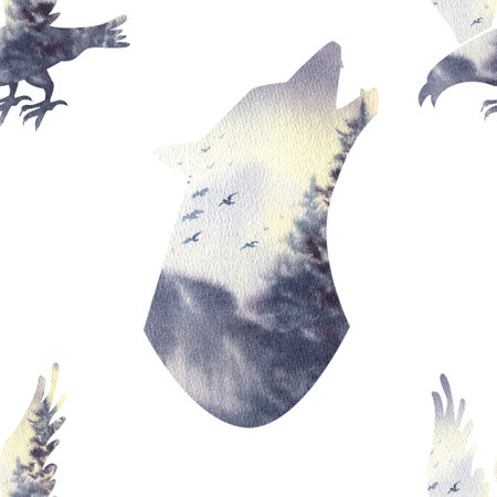 Seamless pattern with forest animals. Watercolor illustration on a white isolated background.
