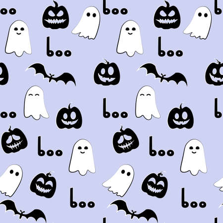 Seamless halloween pattern. Ghosts and clouds. Vector illustrationのイラスト素材