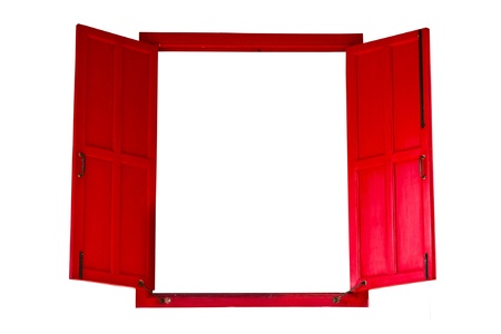 Red wood opened window isolatedの写真素材