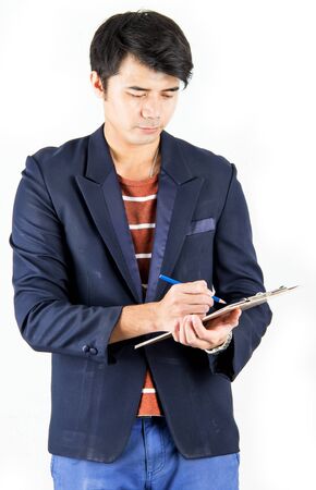 business man writing action on white background 