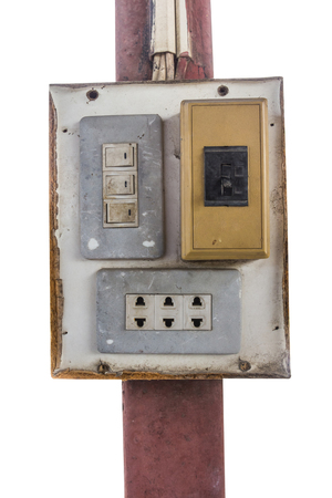 old fuse box isolated on white backgroundの写真素材