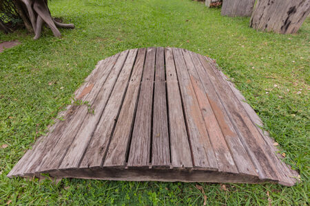 wood footpath in garden,natural backgroundの写真素材