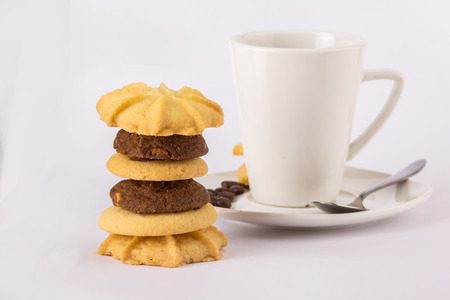 Hot drink coffee and cookies with studio lightingの写真素材