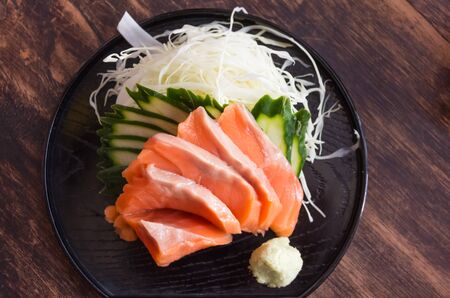 samon fish japanase food in thai restaurant daytimeの写真素材