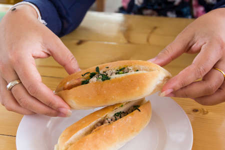delicious vietnam food bread insert pork grind vietnam style