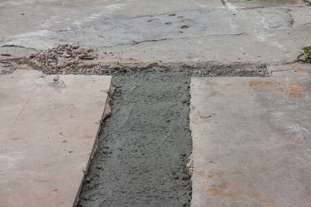 walk way for bline people prepare make pour  concrete on daytimeの写真素材