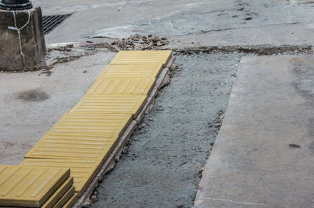 walk way for bline people prepare make pour  concrete on daytimeの写真素材