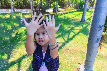 little gird hand dirty color after play draw artの写真素材