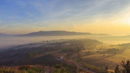 Khao takhian ngo with misty around at khao kho in phetchabun provinceの写真素材
