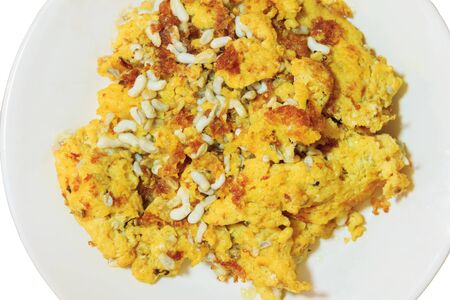 delicious omlet with egg ant food thai on white dishの写真素材