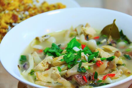 delicious boil chicken food thai on white bowl