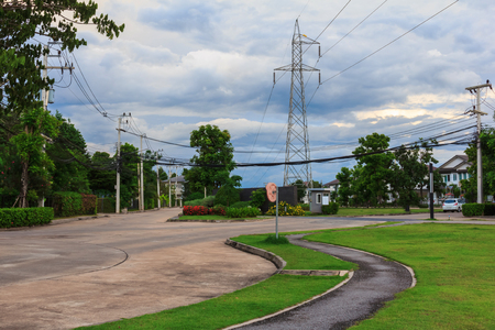 Privite village road with electrical pillarの写真素材