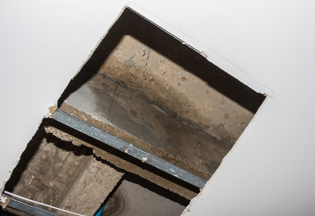 ceiling  concret crack water leak under bathroomの写真素材