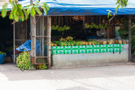 fresh fruit market in cityの写真素材