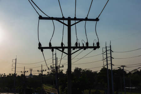 electric pole in city with Silhouette styleの写真素材