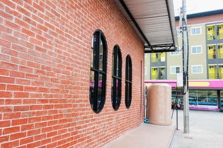 brown brick box pattern of wall at outdoor