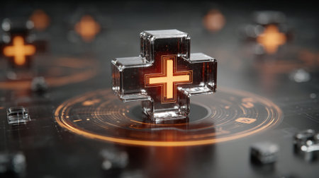 3D rendering of a medical cross on a black background. Medicine concept
