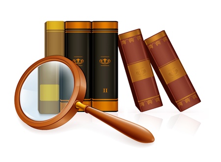Magnifying glass and booksのイラスト素材