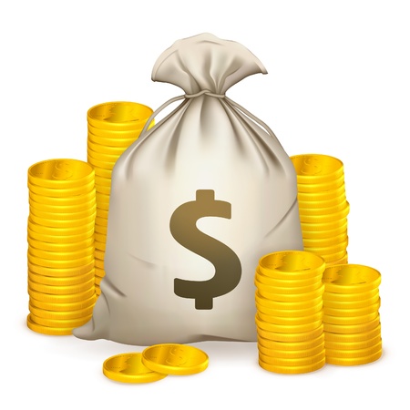Stacks of coins and money bagのイラスト素材