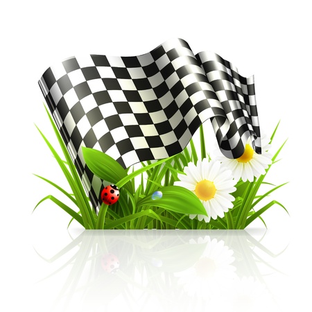 Checkered flag in grassのイラスト素材