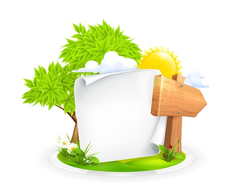 Spring landscape with a wooden pointerのイラスト素材