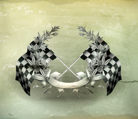 Wreath and Racing flags, old-styleのイラスト素材