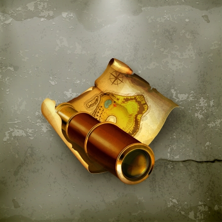 Old map and spyglass, old-styleのイラスト素材