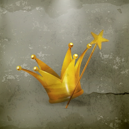 Magic wand and crown, old-styleのイラスト素材