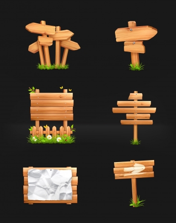Wooden signs set, on blackのイラスト素材