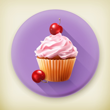 Cherry cupcake long shadow vector iconのイラスト素材