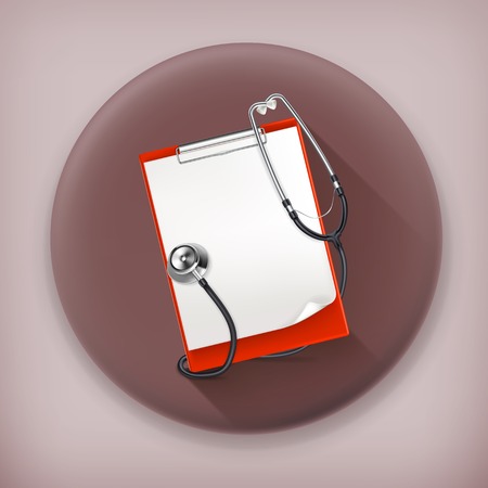 Clipboard with stethoscope long shadow vector iconのイラスト素材