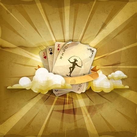 Playing cards with a joker, old style vector backgroundのイラスト素材