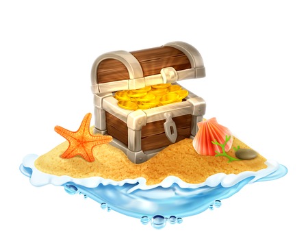 Lost treasure chest of gold on the island vector illustrationのイラスト素材