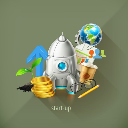 Start-up business project and its development, vector illustrations on backgroundのイラスト素材