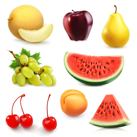 Summer fruits, set of vector iconのイラスト素材